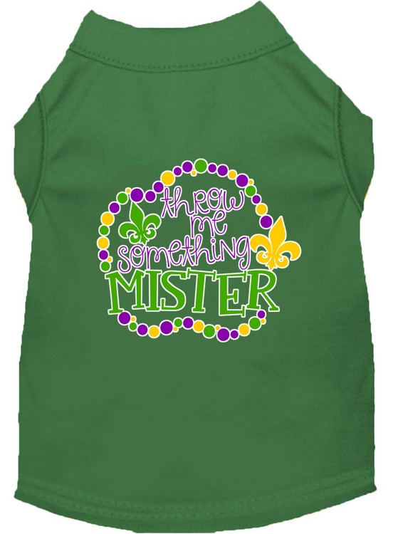 Throw me Something Screen Print Mardi Gras Dog Shirt Green XS